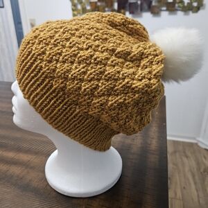 Cozy Mustard Knit Beanie with Pom Pom & Matching Cowl